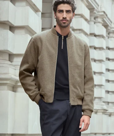 Next Neutral Wool Look Borg Lined Bomber Jacket